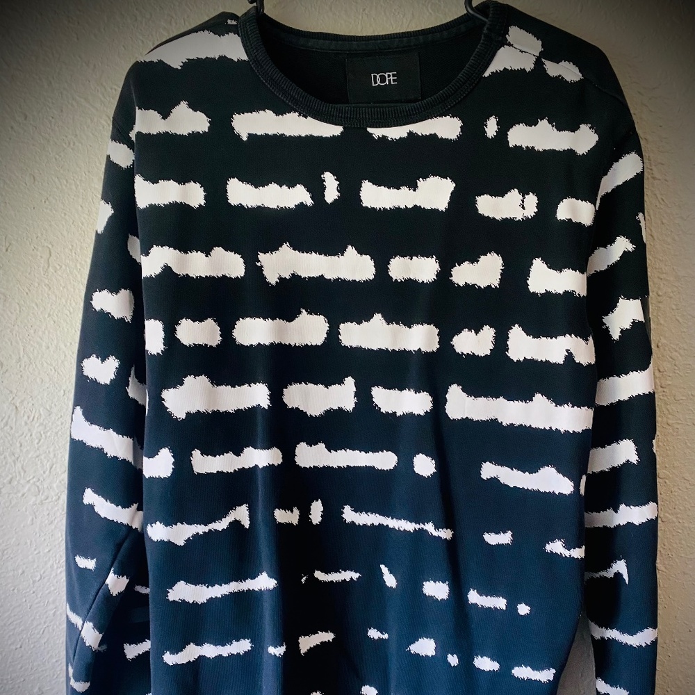 DOPE womens Black and White stripe LONG crewneck XL